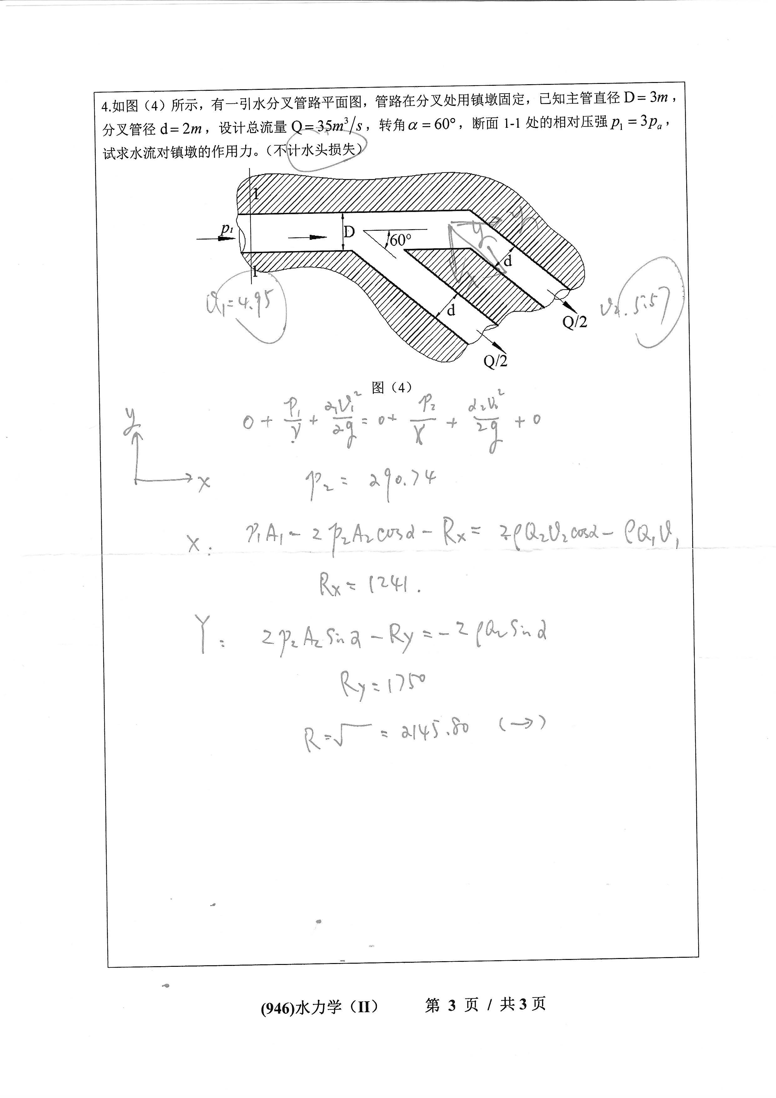 946水力学（II）2020年考研初试试卷真题（浙江工业大学）
