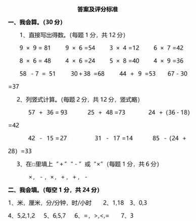 长沙小学部编版二年级上册数学期末考试真题及答案解析