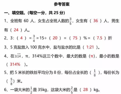 长沙小学部编版六年级上册数学期末考试真题及答案解析