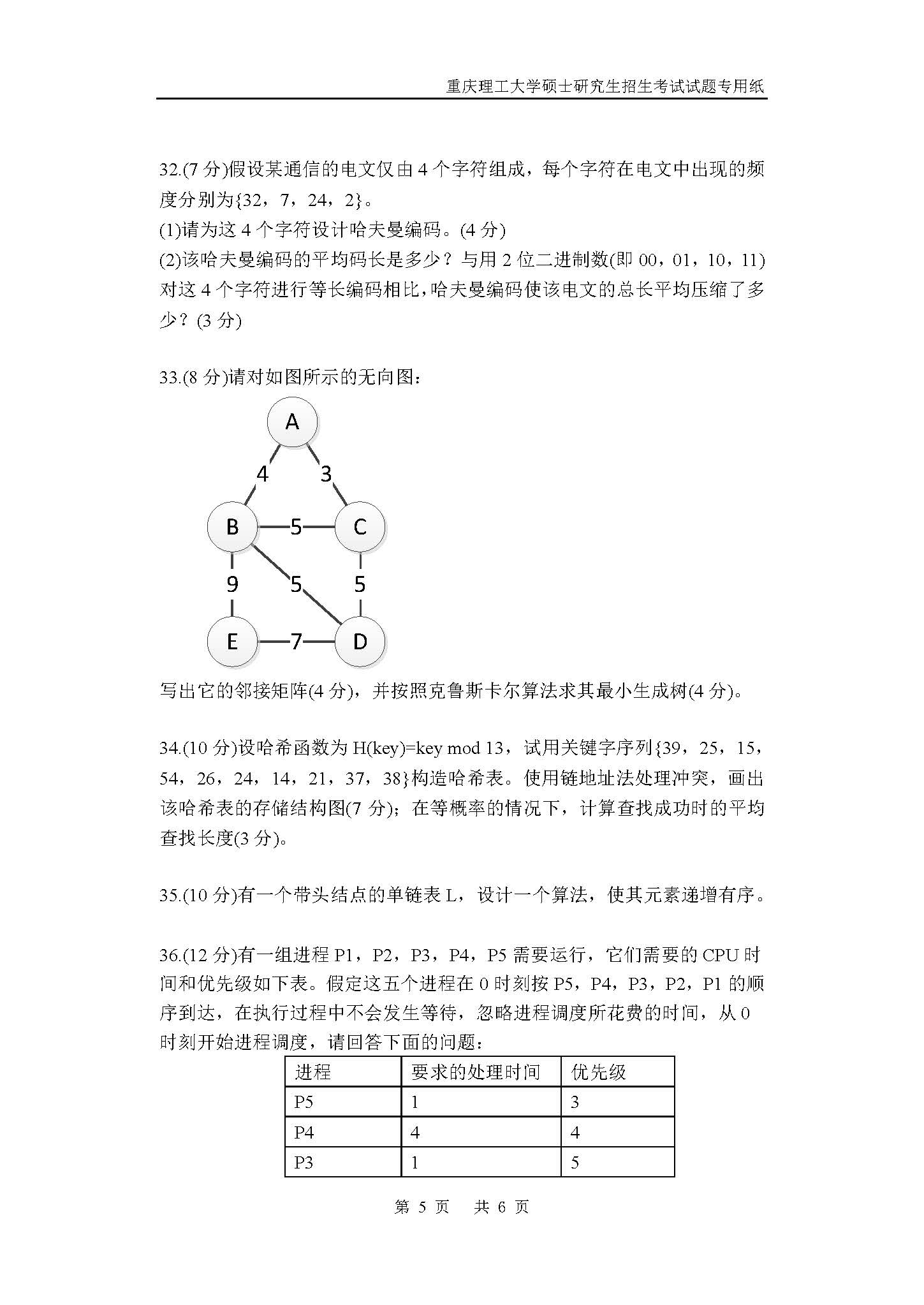 816计算机学科基础综合2019年考研初试试卷真题（重庆理工大学）