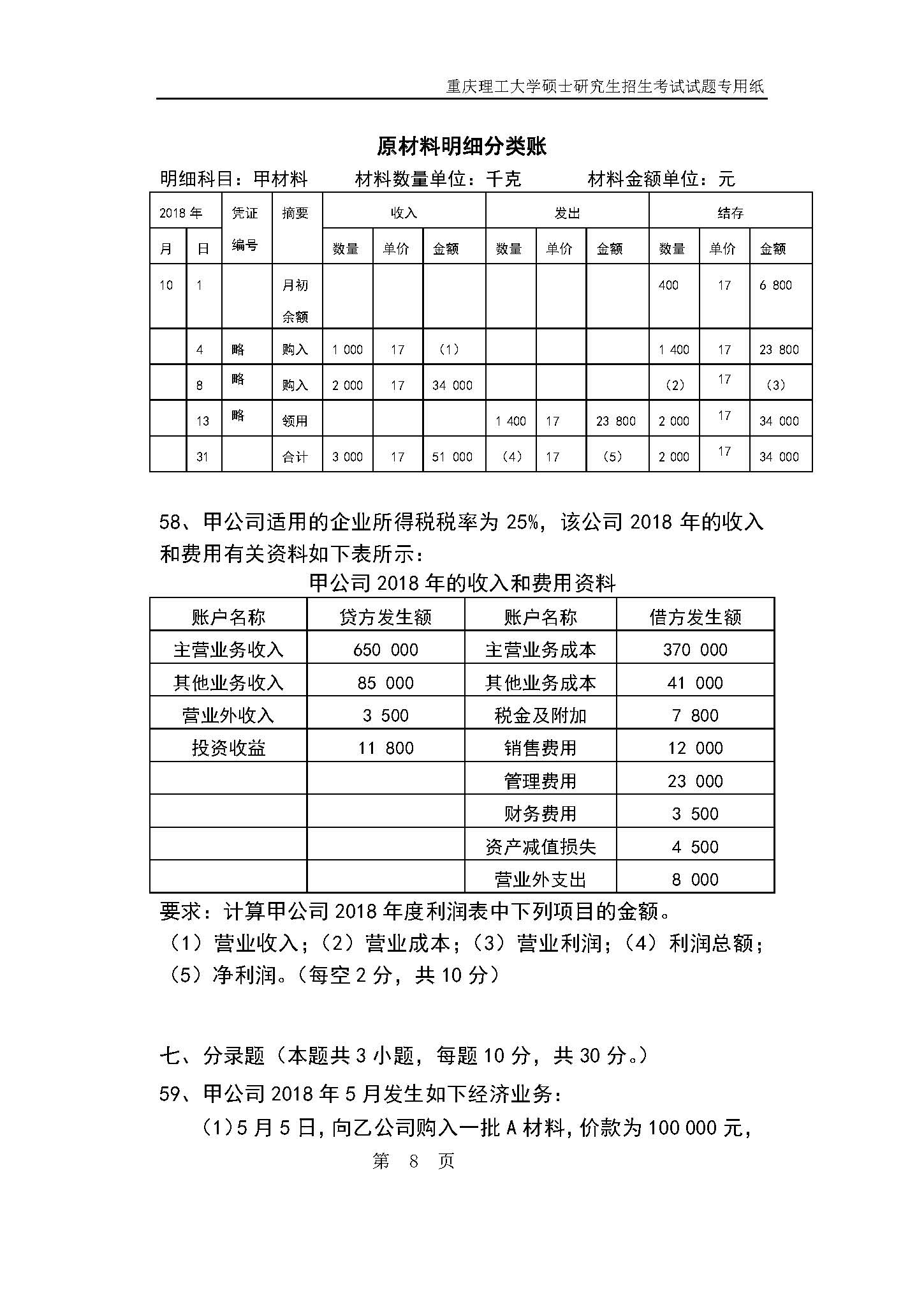 824会计学原理2019年考研初试试卷真题（重庆理工大学）