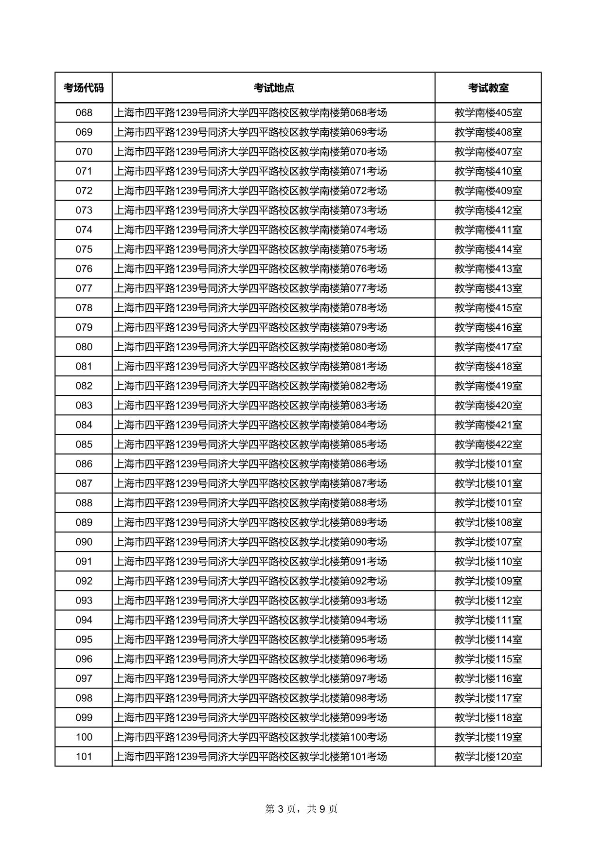 上海市四平路1239号同济大学四平路校区教学南楼第068考场
