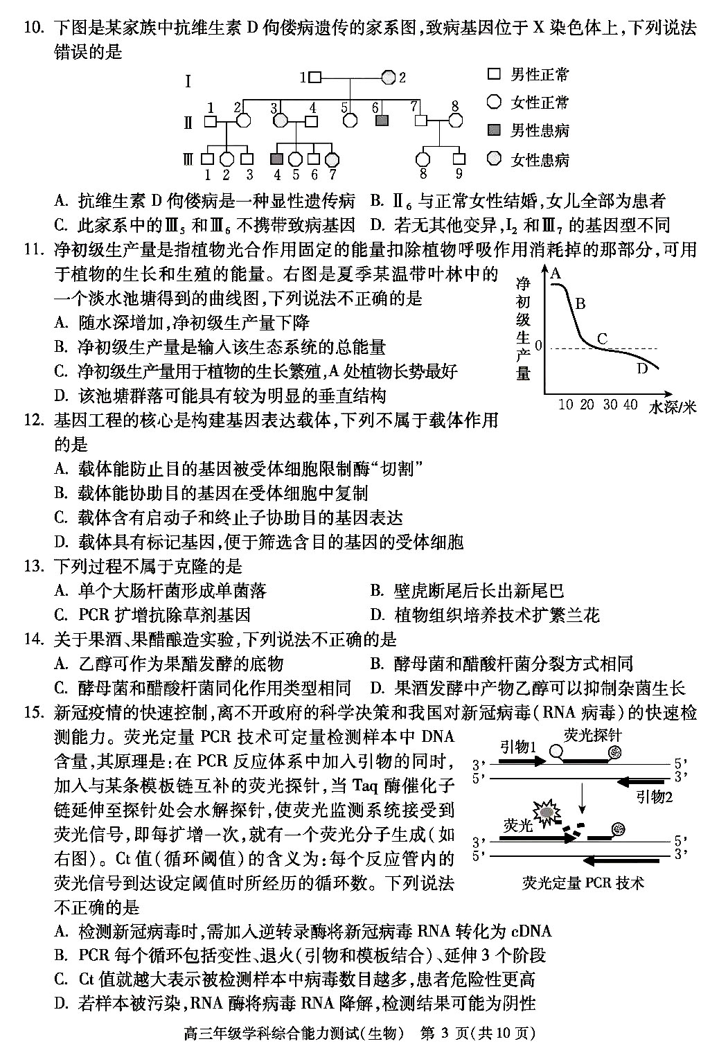 2020-2021北京市高三学业水平等级性适应性测试生物试卷和答案图3