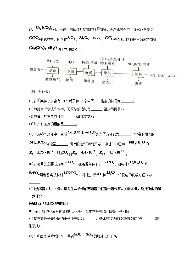 2021年湖南普通高中学业水平选择性考试化学试题及答案