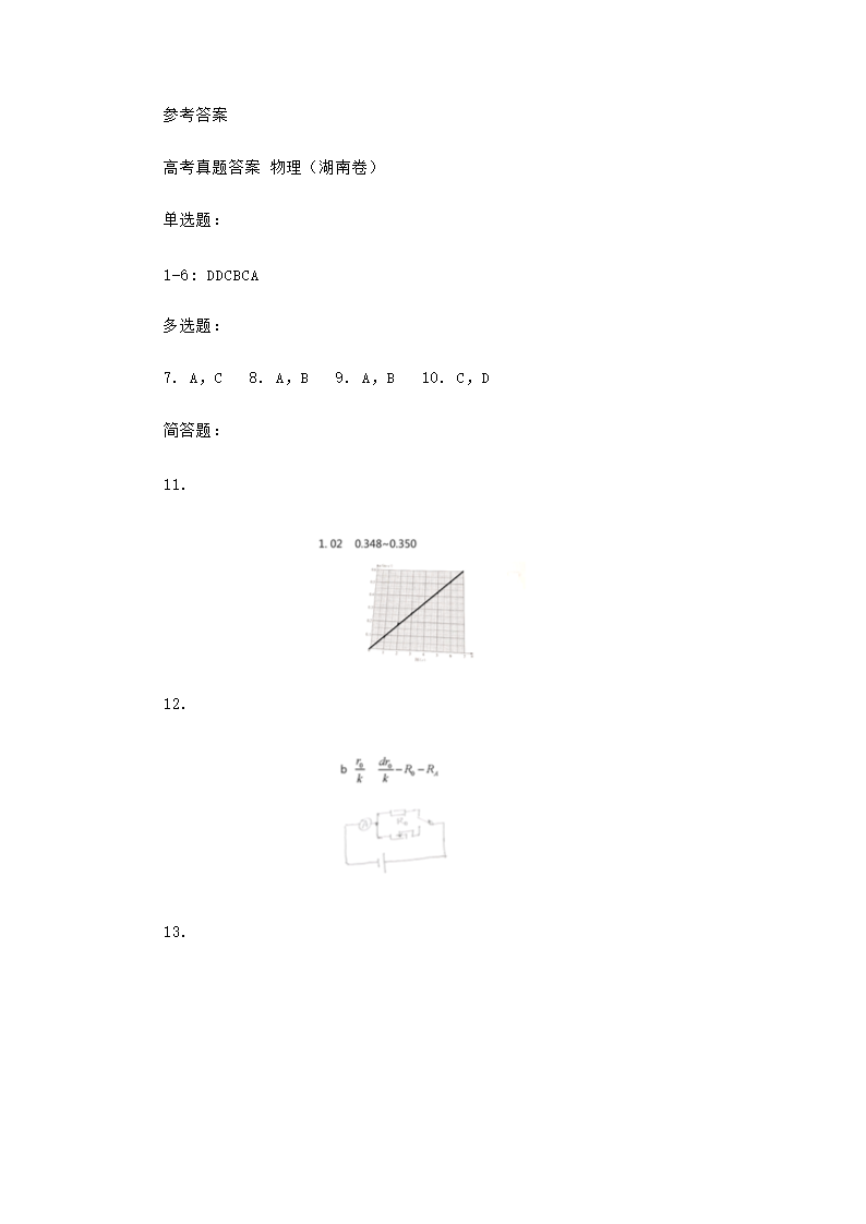 2021年湖南普通高中学业水平选择性考试物理试题及答案