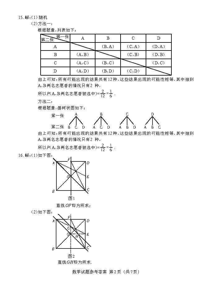 江西省2021年初中学业水平考试数学答案解析