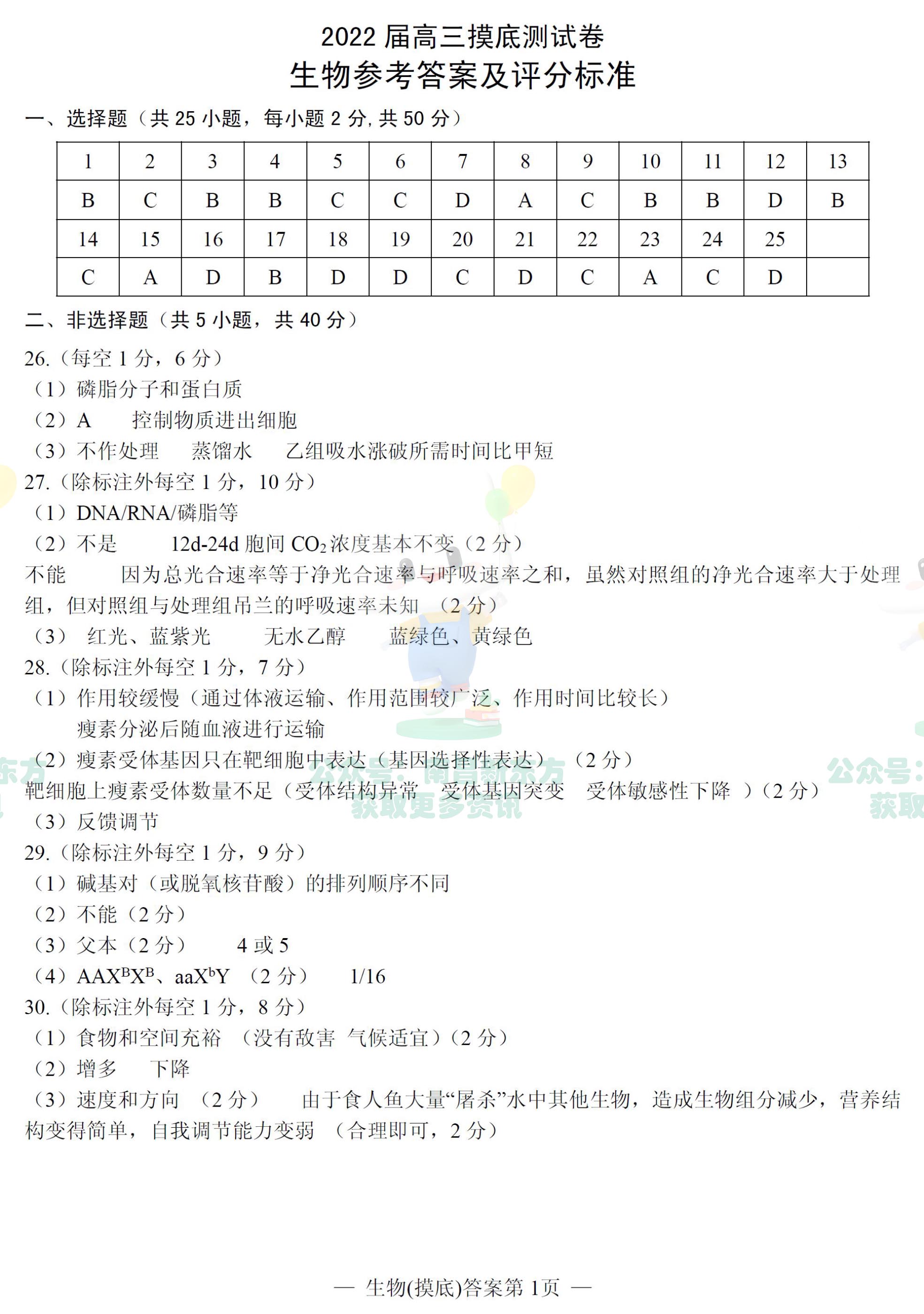 2022届江西省南昌市高三摸底考试生物