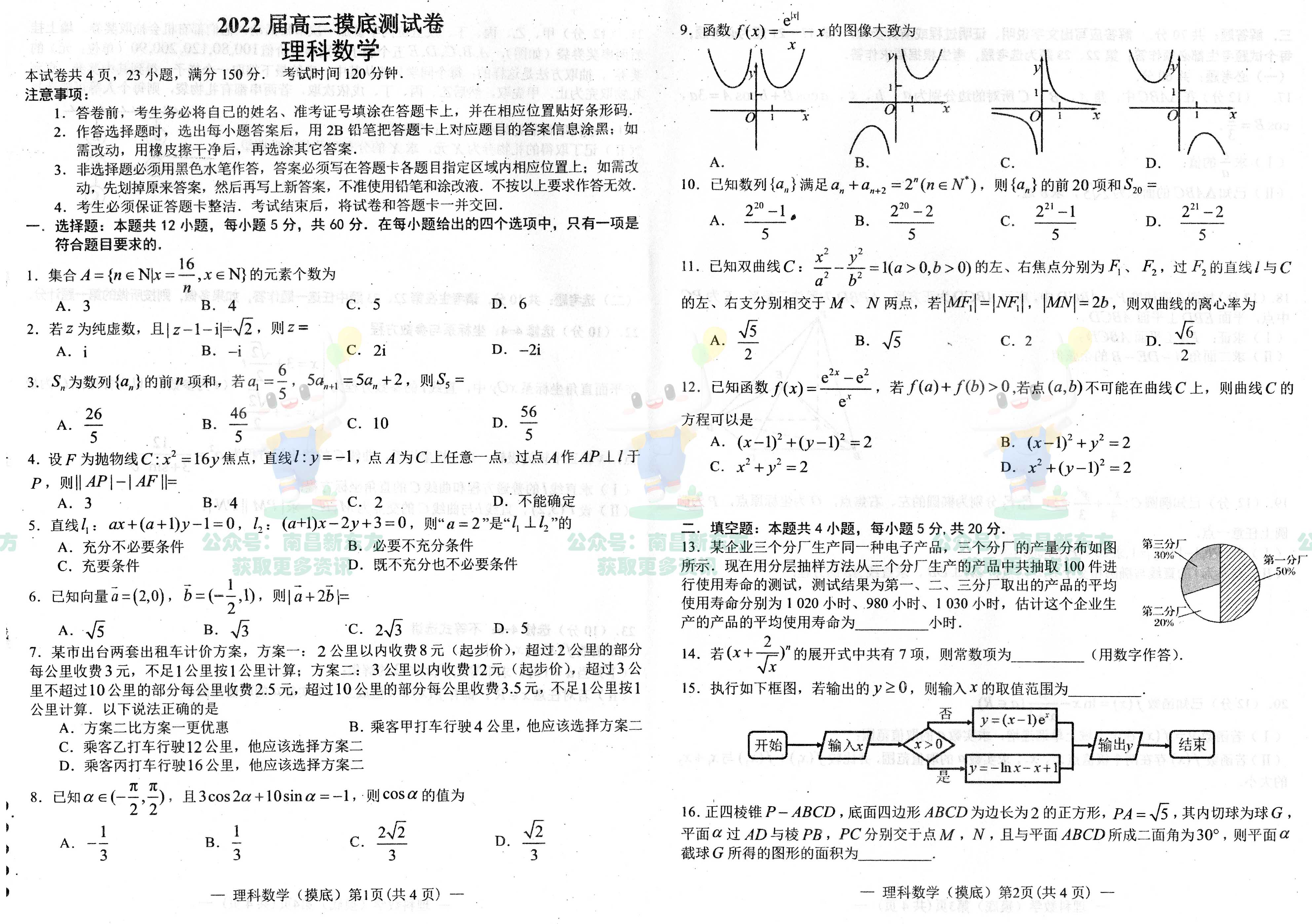 2022届江西省南昌市高三上学期摸底考试理科数学