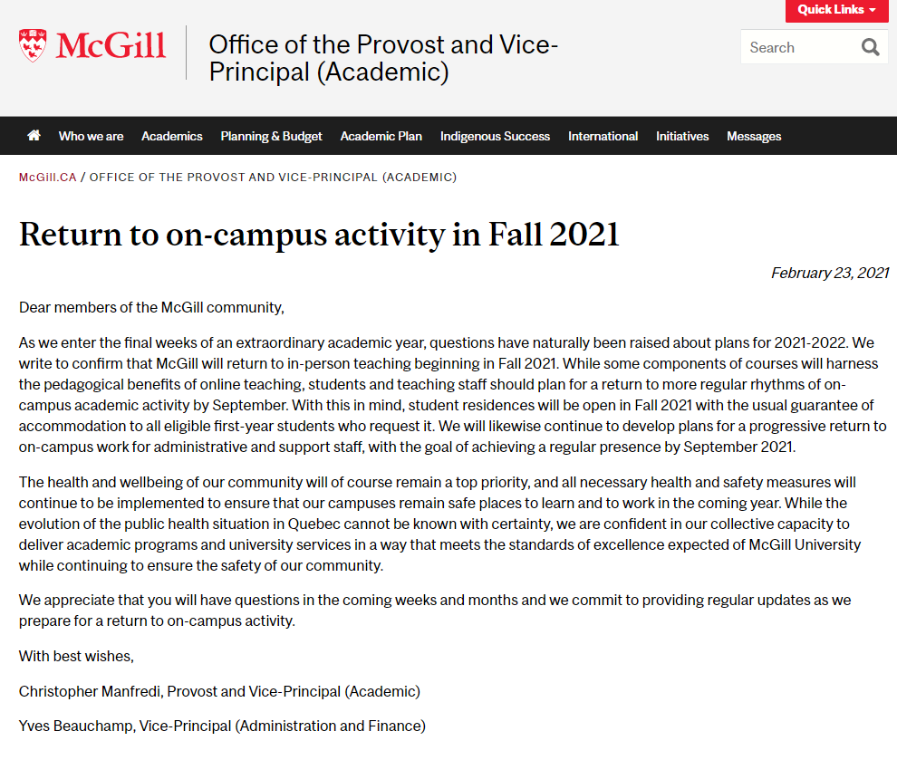 秋季即将开学，加拿大各大学计划逐步线下授课！