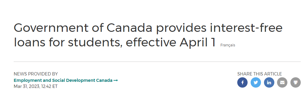【注意】加拿大4月1日起取消学生贷款利息！对留学生也有影响