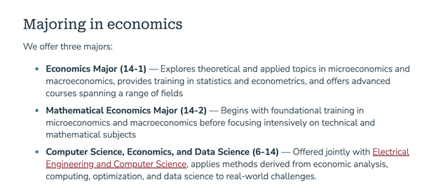 美国经济学专业竟然有这些分支可选？还有STEM专业？