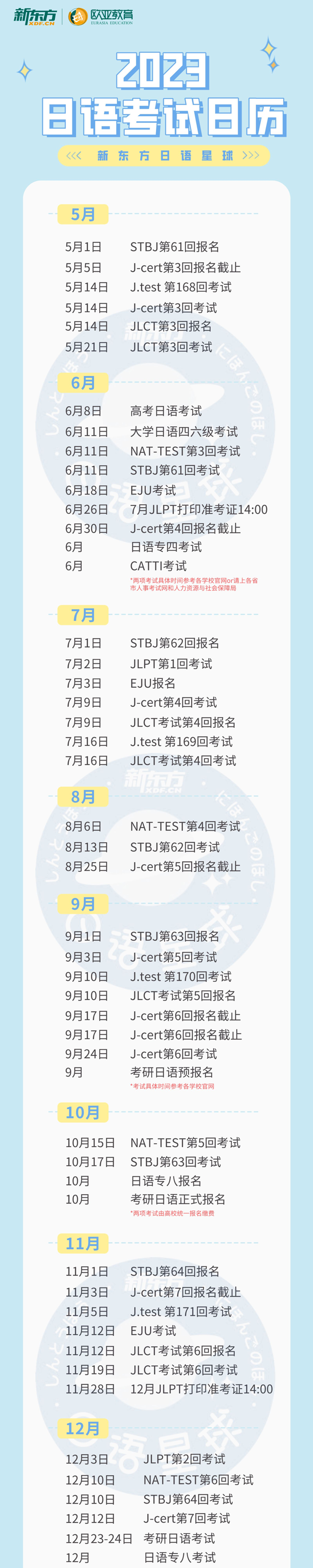 2023年日语考试日历
