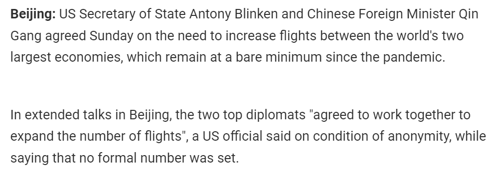 【利好】中美关系走在正确道路上，双方航班有望增加