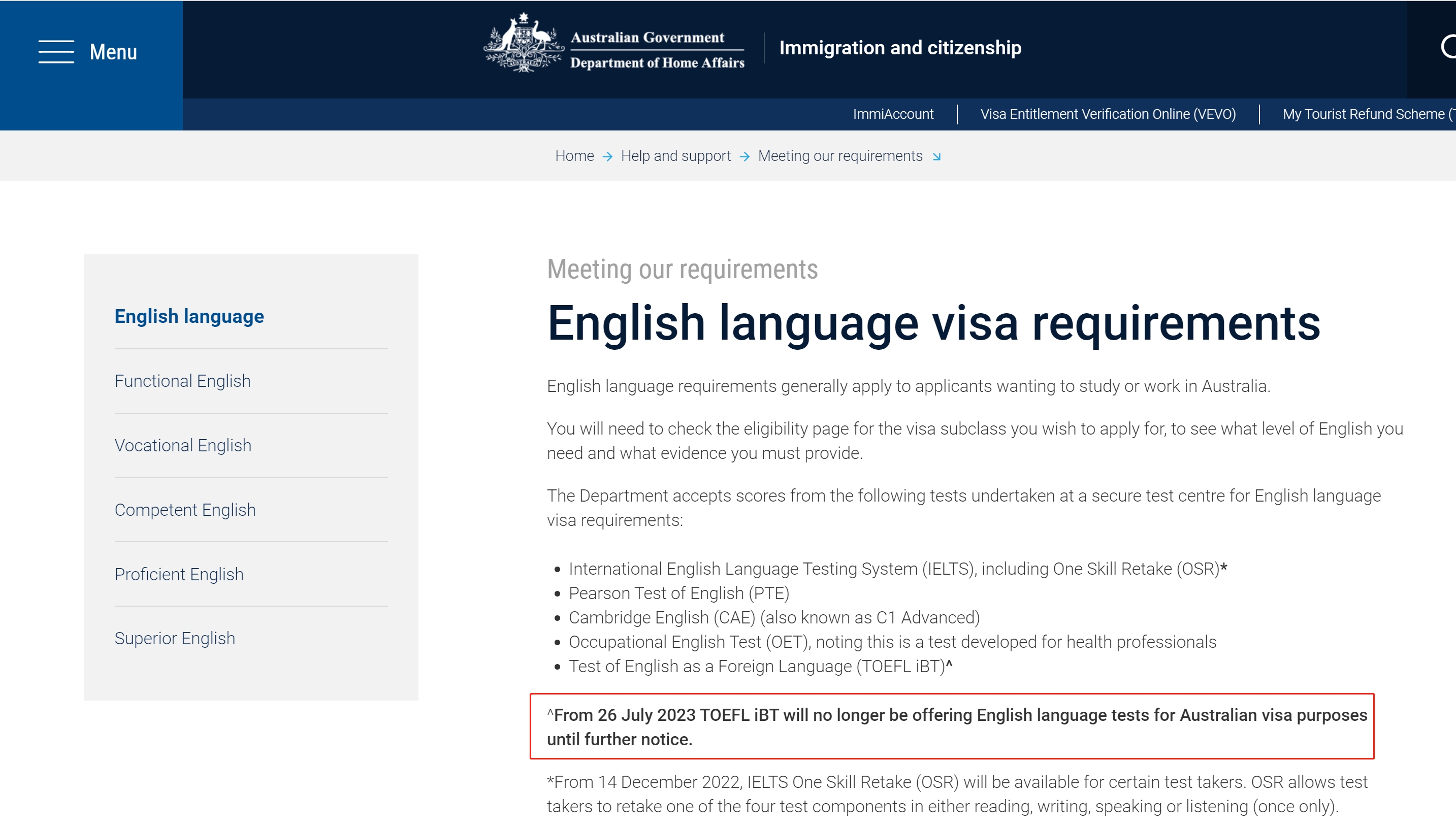 澳洲签证规定暂时不认可托福iBT成绩！