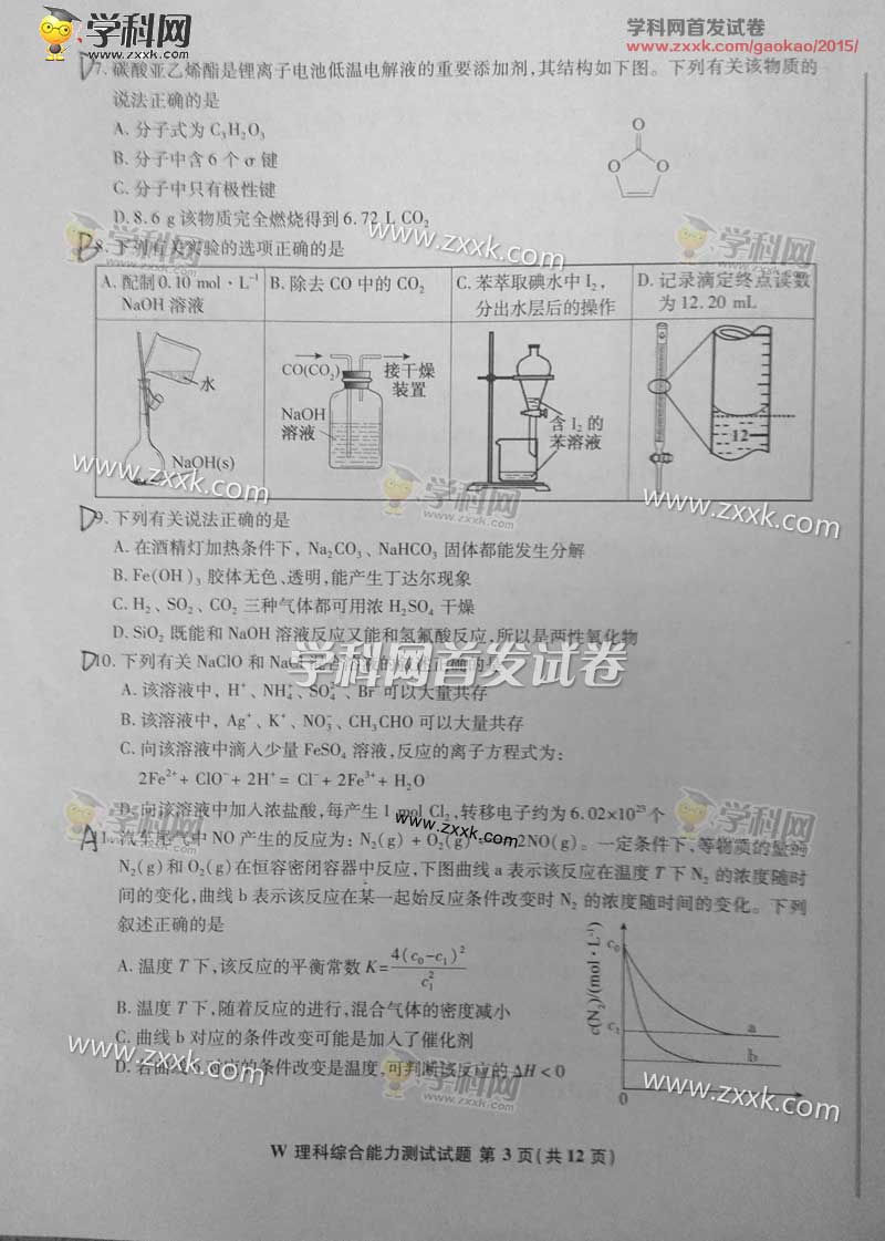 2015安徽高考理综试题图片版