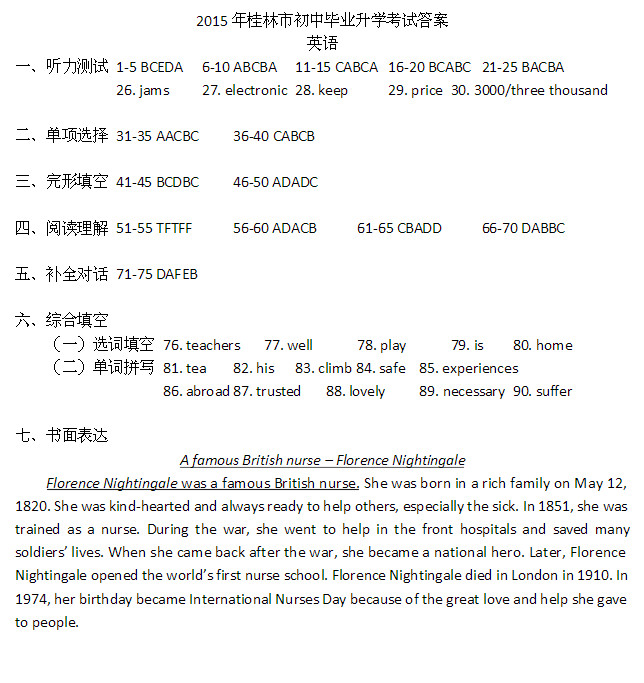 2015桂林中考英语试题及答案图片版