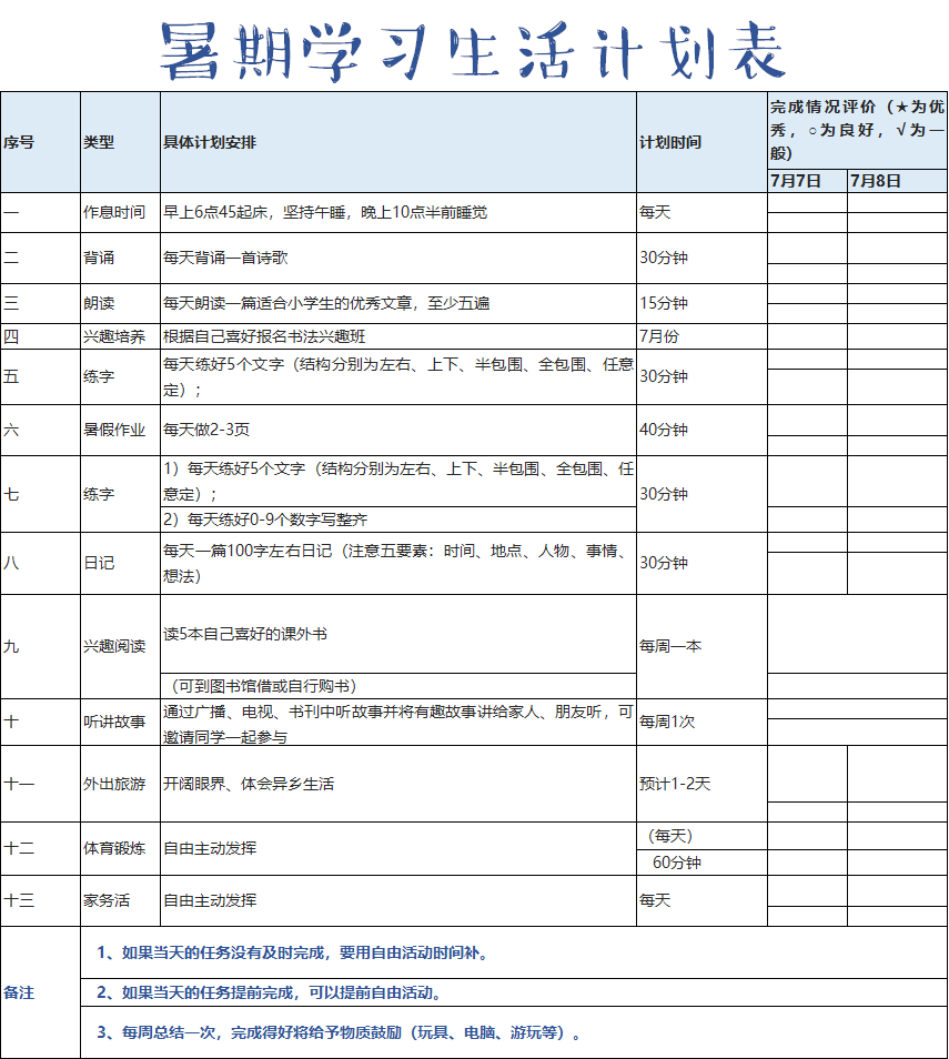 上班族爸妈该如何为孩子制定暑假计划?(附下载打印版)