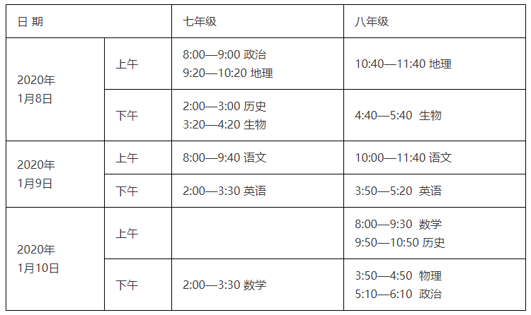 郑州初高中期末考试各科目具体时间安排确定!