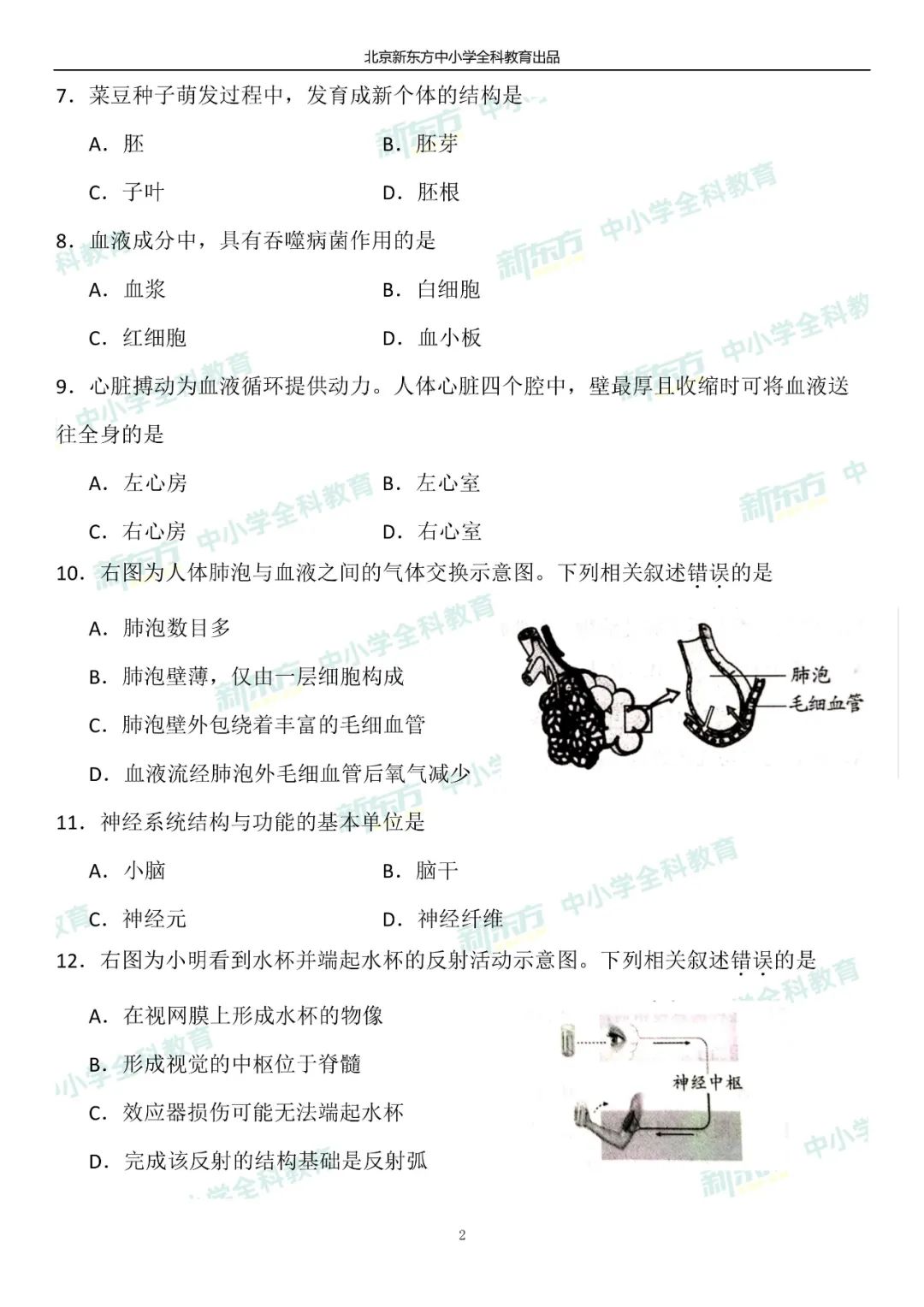 2020年北京市初中學業水平考試生物試題及答案北京新東方